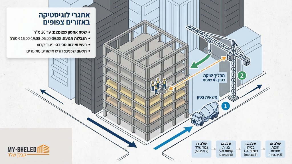 נוצר על ידי מודל בינה מלאכותית Gemini Pro אתר בנייה של שלד מבנה באזור המרכז, יציקת בטון בלב עיר