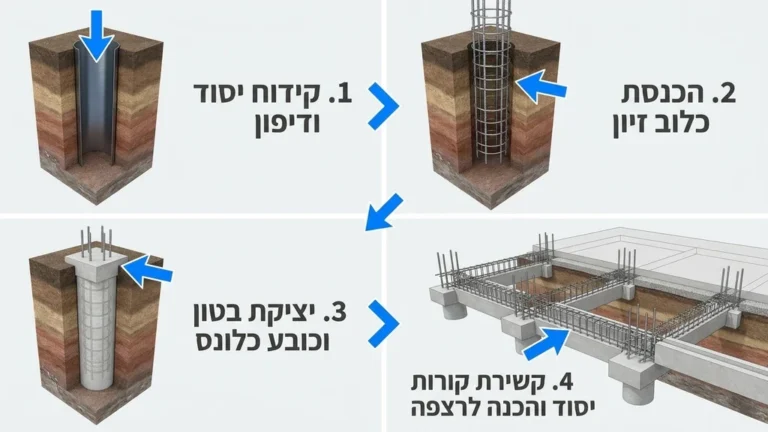 עבודות עפר וביסוס באתר בנייה עם ציוד כבד