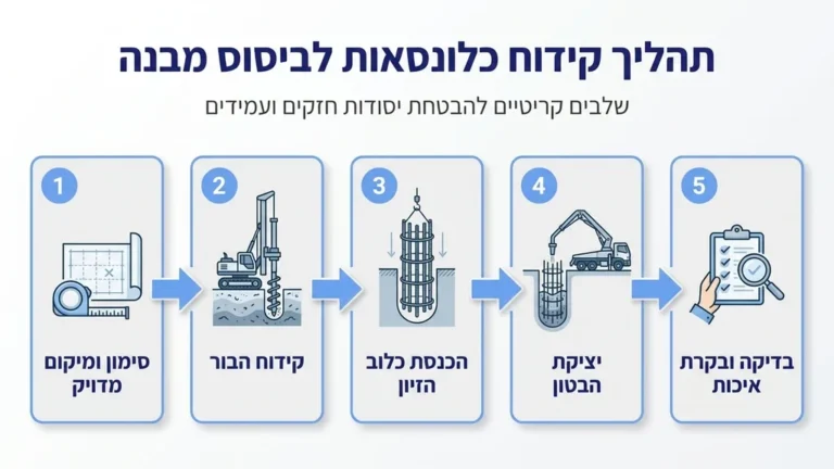 מכונת קידוח מבצעת עבודות כלונסאות וביסוס באתר בנייה של בית פרטי