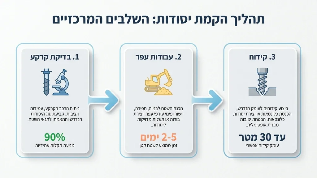 נוצר על ידי מודל בינה מלאכותית Gemini Pro מכונת קידוח מקצועית מבצעת קידוח יסודות באתר בנייה של חברת מיי שלד