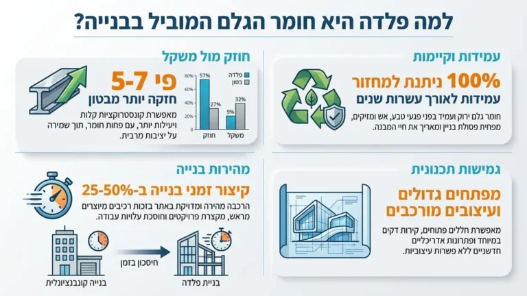 קונסטרוקציית פלדה מודרנית בשלבי בנייה