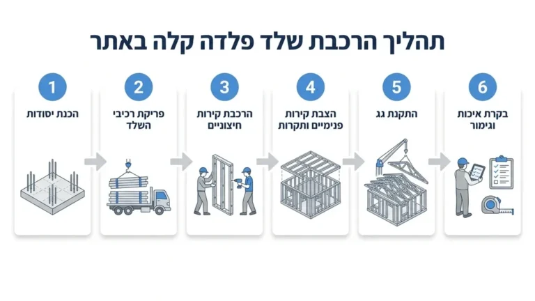 פרופילי פלדה מוכנים להרכבה באתר בנייה מתקדם