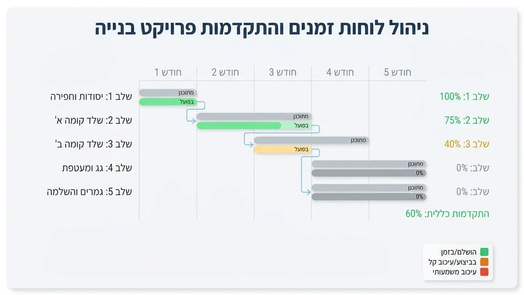 שלד לבית פרטי בשלבי בנייה מתקדמים עם פיגומים