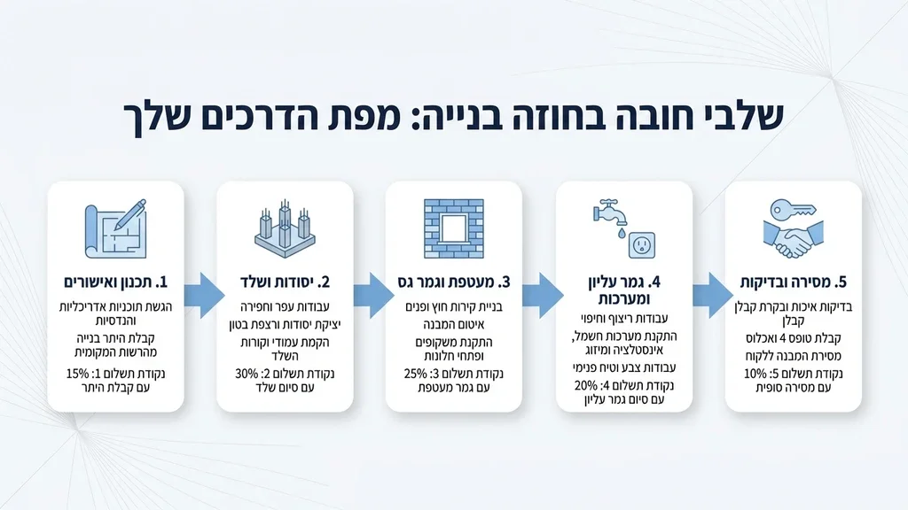 אחרי הכותרת הראשונה המדברת על סעיפי החובה בחוזה, מתאים להציג תמונה של מעמד החתימה או תכנון הנדסי. הסכם עבודה עם קבלן שלד ותוכניות בנייה