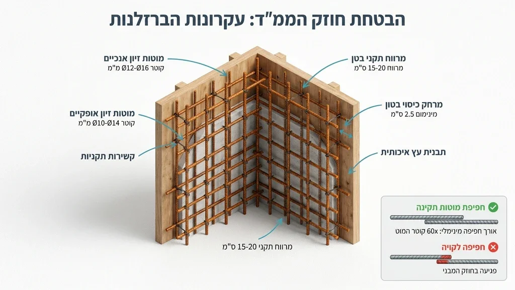 אחרי הפסקה המדברת על בחירת קבלן מוסמך לשלד, מתאים להציג אתר בנייה בשלב הברזלנות. עבודות ברזל וטפסנות בתהליך בניית חדר ממ